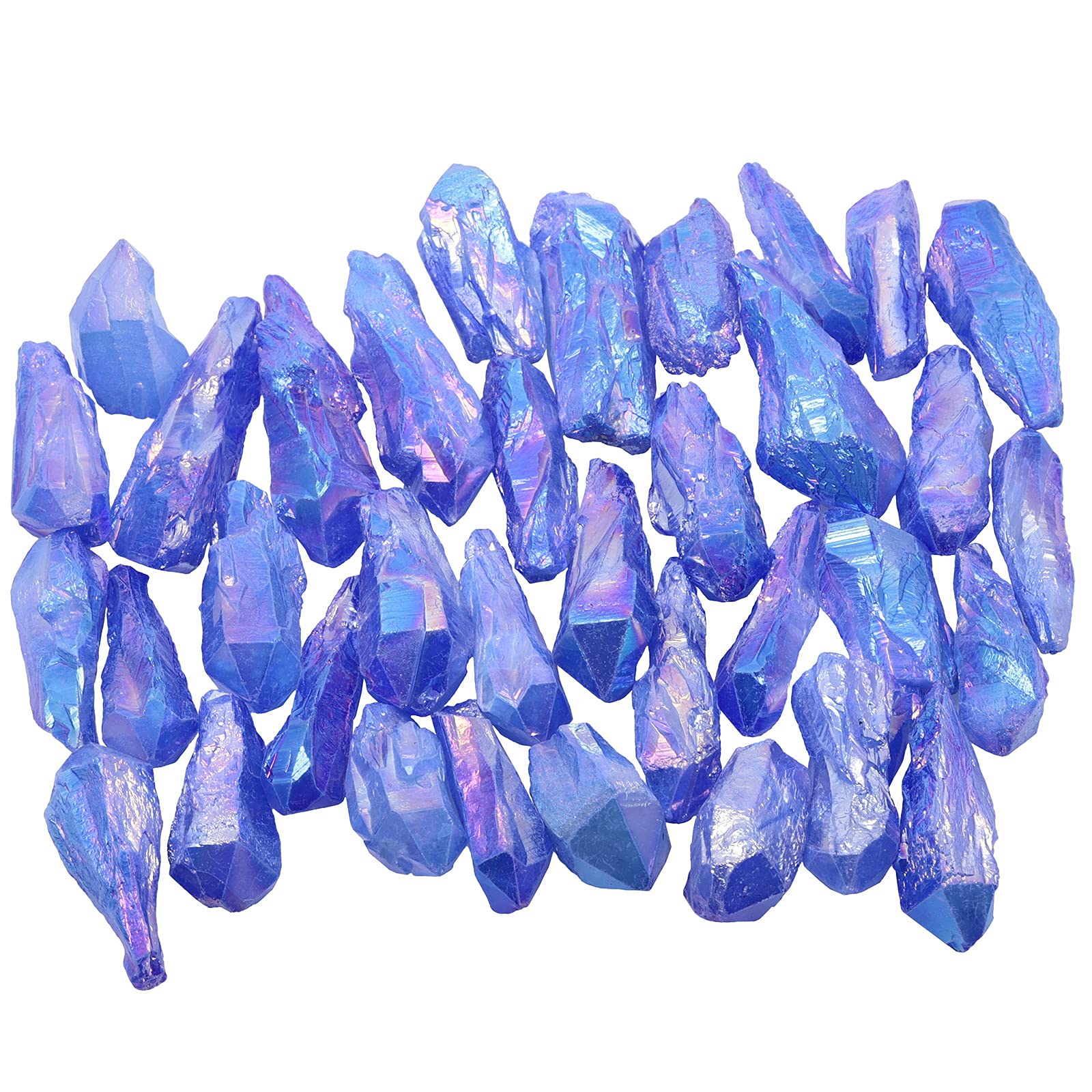 mookaitedecor 460g Undrilled Large Blue Crystal Points Bulk for Jewellery Making Crafting Art Wire Wrapping Party Home Decor, Irregular Titanium Clear Quartz Raw Crystals Rocks Blue Crystal Gift
