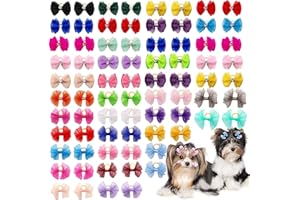 Senniea 60PCS Pet Hair Bows, Puppy Dog Bows with Rubber Bands, 20pcs with Drills and 40 pcs Pure Yarn Handmade Pet Hair Grooming Attachments with Rubber Bands (Rubber Bands)