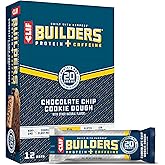 CLIF BUILDERS + Caffeine Protein Bars - Chocolate Chip Cookie Dough Flavor - 20g Plant Based Protein - Gluten Free - Non-GMO - Low Glycemic - No Artificial Sweeteners - 2.4 oz. (12 Pack)