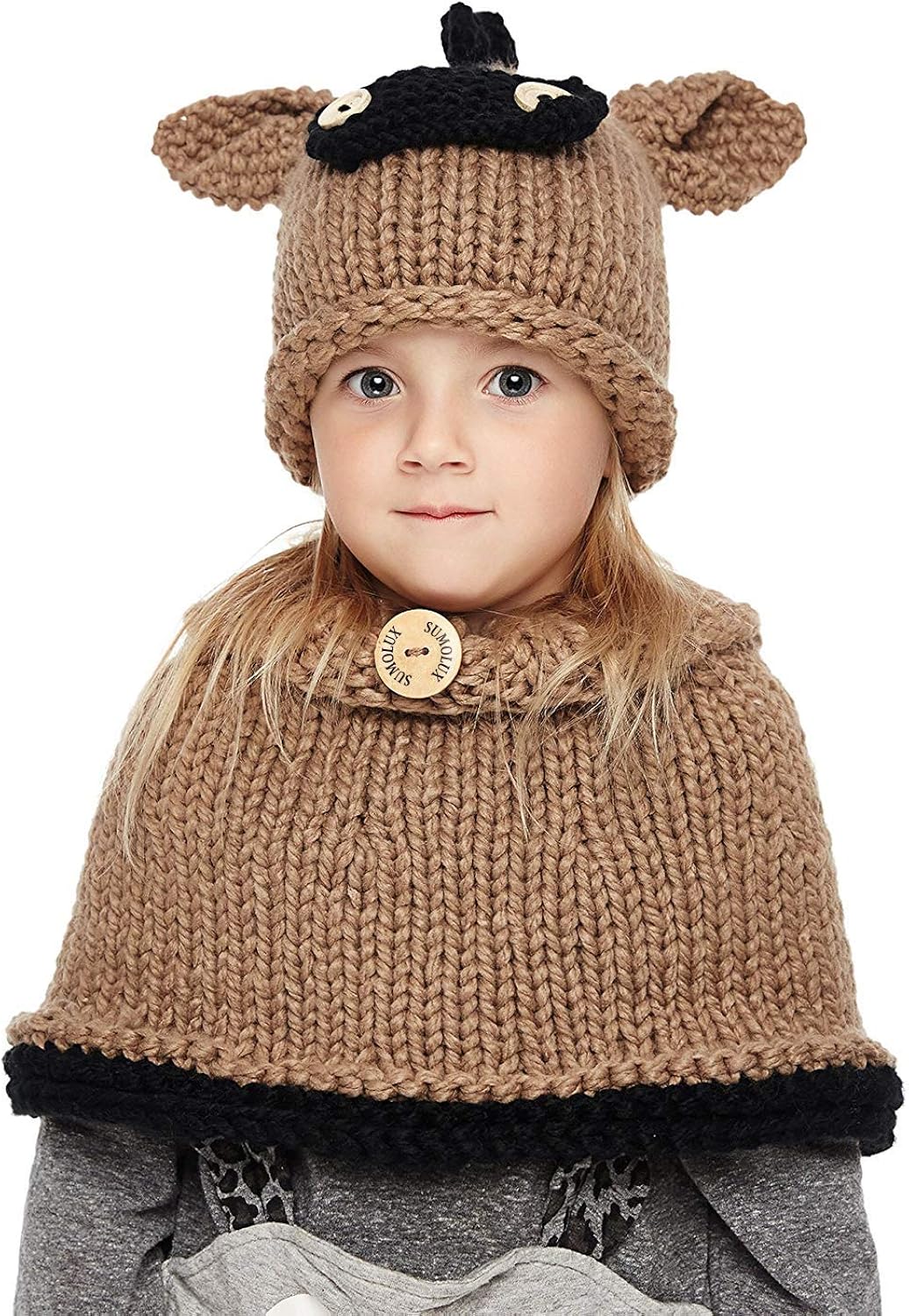 Sumolux Winter Kids Warm Cat Animal Hats Knitted Coif Hood Scarf Beanies for Autumn Winter: Clothing