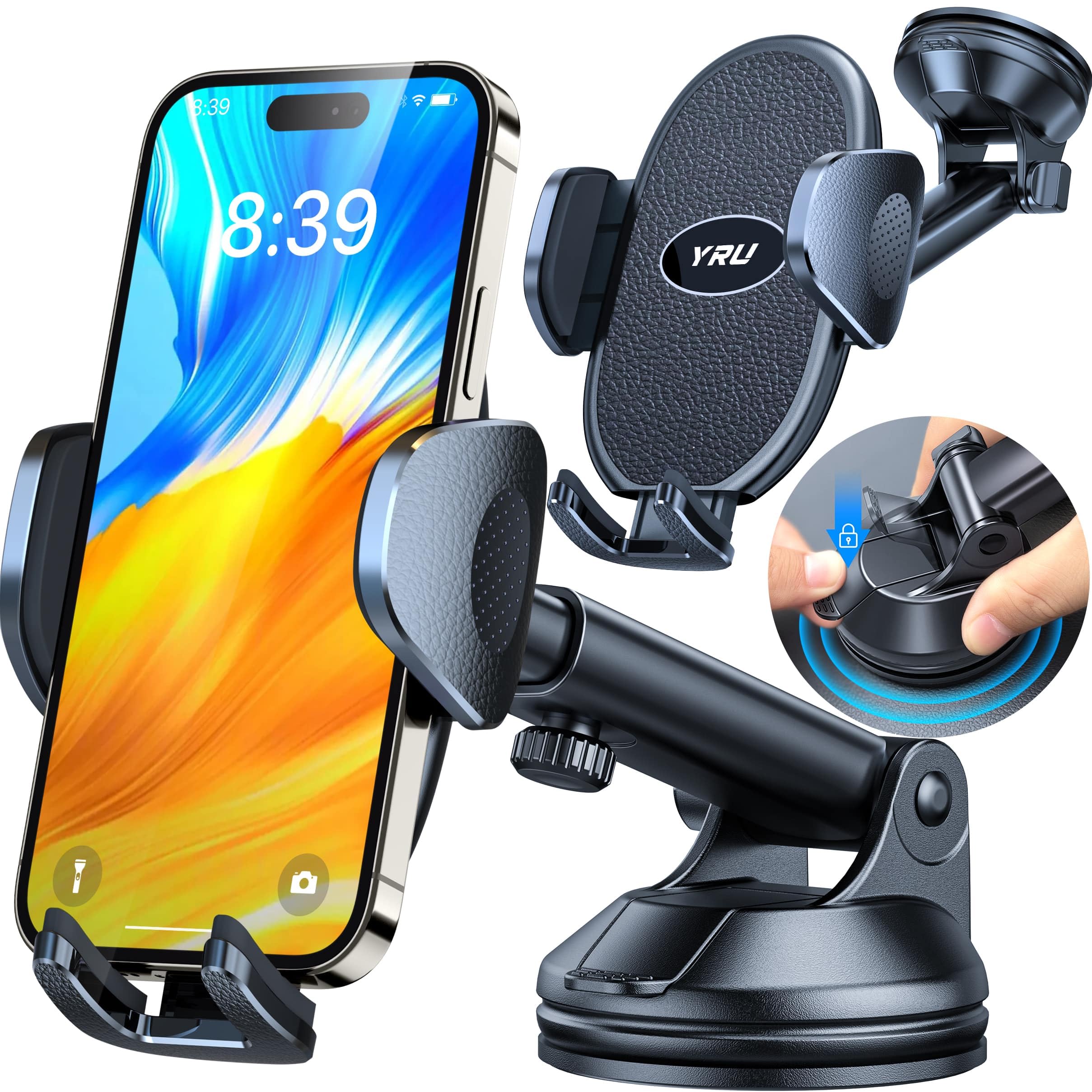 YRU [2024 Upgraded] Universal Car Phone Holder Mount【 360° Rotatable