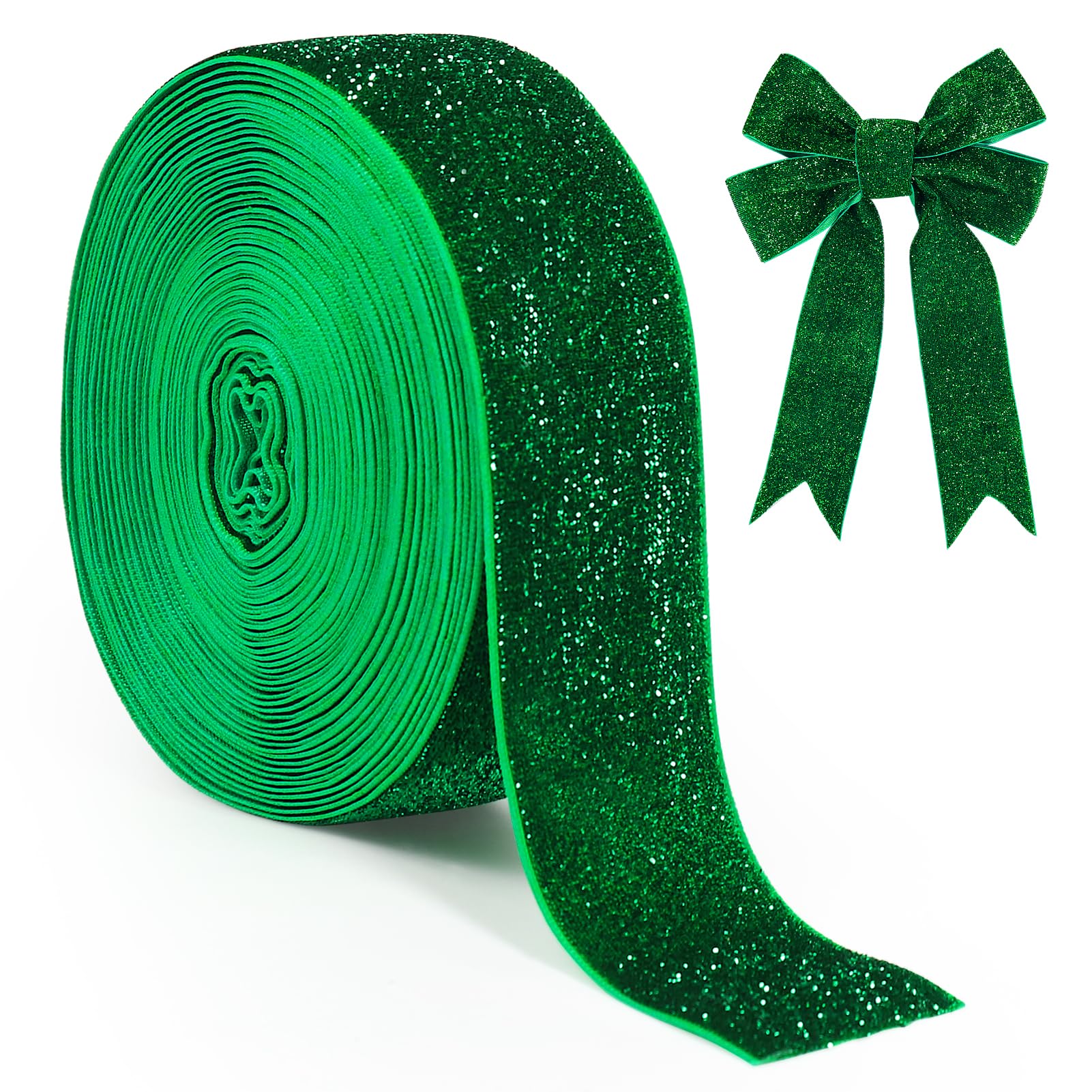 Metallic Green Velvet Ribbon, 10 Yards 38mm Wide Christmas Velvet Ribbon for Gift Wrapping, Bow Making, Xmas Tree Decoration, Wreaths and Crafts