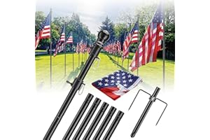 BARCETINE Yard Flag Pole for Outside House in Ground - 8.5 ft Tangle Free Stainless Steel Flagpole with 2 Anti-Tip Prong Base,Portable Flag Pole kit with 3x5 American Flag for Outdoor RV Camper,Black