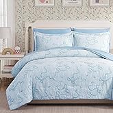 Geniospin Light Blue Full Comforter Set for Girls- 7 Pieces Bowknot Jacquard Bed in A Bag Full Bedding Sets with Sheets, Pillowcases & Shams, All Season Kids Comforter Set