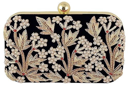 AIMIA HANDICRAFT Womens Velvet Clutch Bag with Clasp Closure (Black)