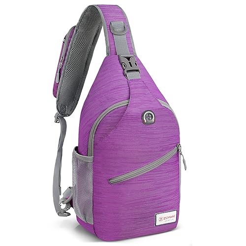 ZOMAKE Sling Bag,Small Crossbody Sling Backpack,Water Resistant Shoulder Daypack for Travel,Anti Thief Chest Bag for Hiking(Purple(Stripe))