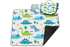 POEDIST Extra Large Picnic Blanket Waterproof,80"x 80"Foldable Machine Washable Beach Blanket,Outdoor Blanket for 6-8 Adults,Suitable for Indoor Crawling,Park Beach,Camping,Hiking,Family Travel(Dinosaur)