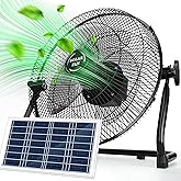 TonyEst 12'' Solar Powered Fan with 20W Solar Panel, Portable Battery Operated Cordless Outdoor Floor Fan for Camping, Home, Patio, Worksite - Stepless Speed, Metal Construction and Aluminum Blades