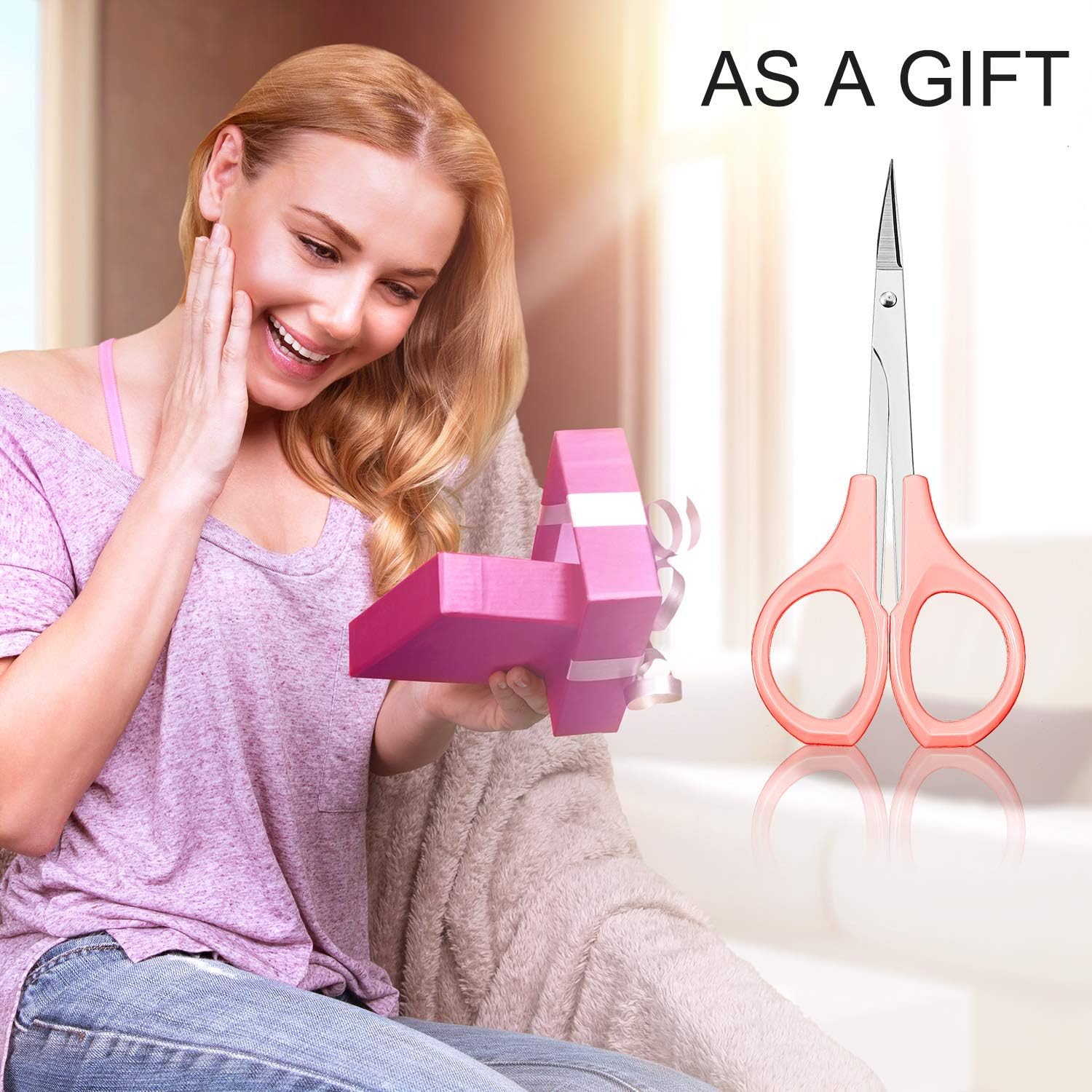 2 Pack Curved Craft Scissors Small Scissors Beauty Eyebrow Scissors Stainless Steel Trimming Scissors for Eyebrow Eyelash Extensions, Facial Nose Hair, 4 Inch (Pink): Home Improvement