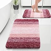 OLANLY Bathroom Rug Set 2 Piece, Soft Absorbent Microfiber Bath Rug Set, Non-Slip, Machine Wash Dry, Plush Shaggy Bath Mats for Bathroom (30"x20"+24"x16", Red)