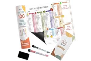 Baby First Foods Tracker & Baby Led Weaning Book Mini Guide by Mewl - 100 Foods Before 1 Checklist Reusable Dry Erase Board - Baby Feeding Essentials: Puree & BLW Supplies for Baby Magnet Board