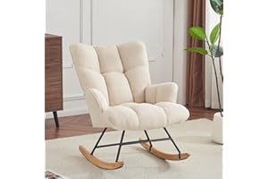 AUNEKIV Rocking Chair Nursery Teddy, Upholstered Baby Fluffy Glider Rocker for Adults Indoor, Comfy Sherpa Compact Nursing Chairs for Small Spaces, Living Room, Classroom, Bedroom, Ivory