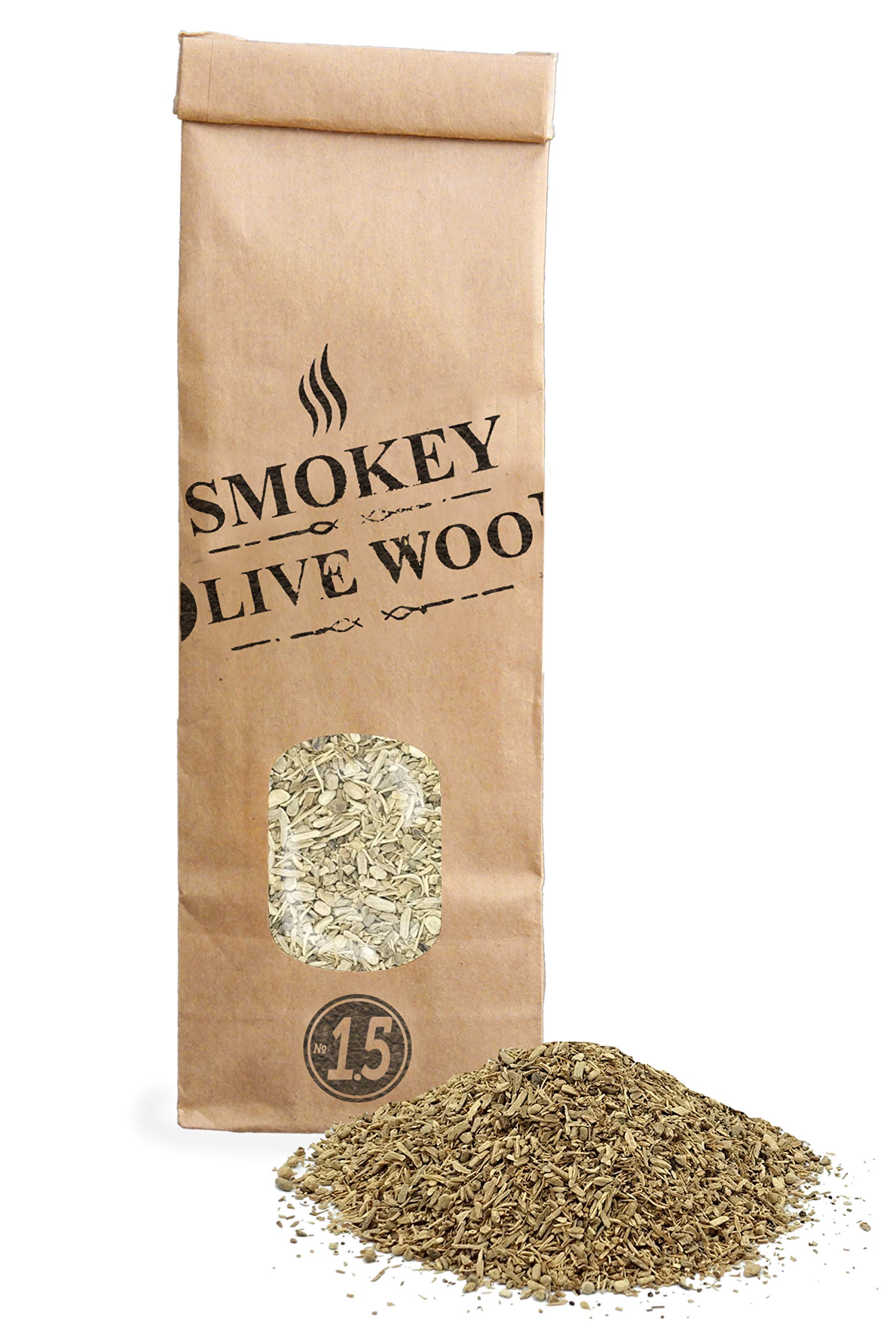 Smokey Olive Wood 300mL olive wood chips for barbecue and smoke. Size No. 1.5: for smoker gun (V1.5-01-0.3L)