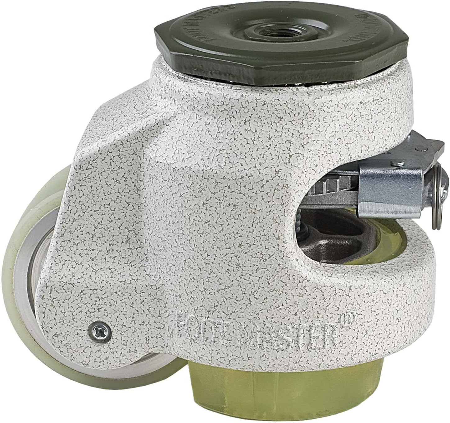 FOOTMASTER GDR-80S-1/2-U Urethane Wheel and Pad Ratcheting Leveling Caster, 1100 lbs, Stem Mounted with 0.5" Mounting Hole Diameter, Ivory