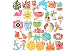SANNIX 60Pcs Summer Enamel Pins, Bulk Hawaiian Lapel Pins for Backpacks, Cartoon Watermelon Surfboard Coconut Tree Brooch Pin