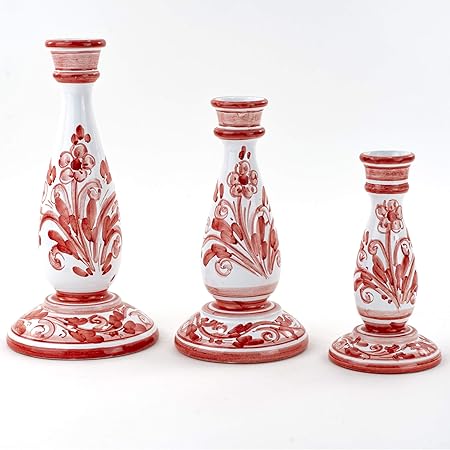 Idee Regali Natale Fatti In Casa.Idee Regalo Per Natale Set 3 Candelieri Rossi Natalizi In Ceramica Di Caltagirone Fatti A Mano Amazon It Casa E Cucina