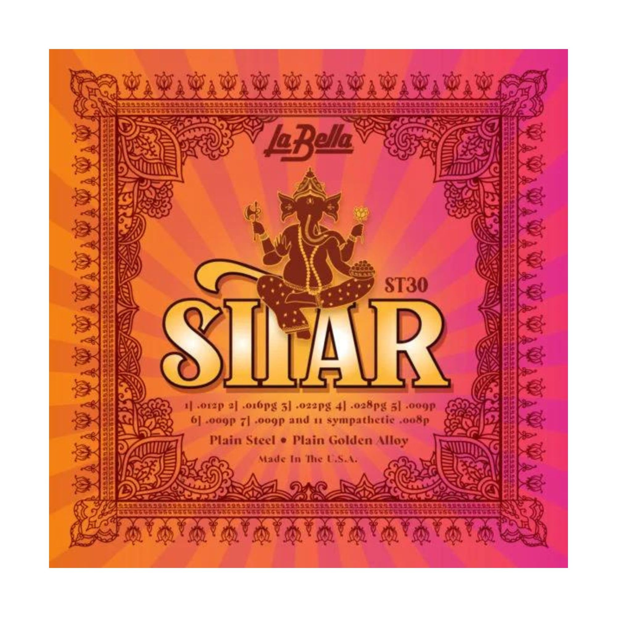 La Bella Sitar Plain Steel - Plain Goldine - Loop-Ends