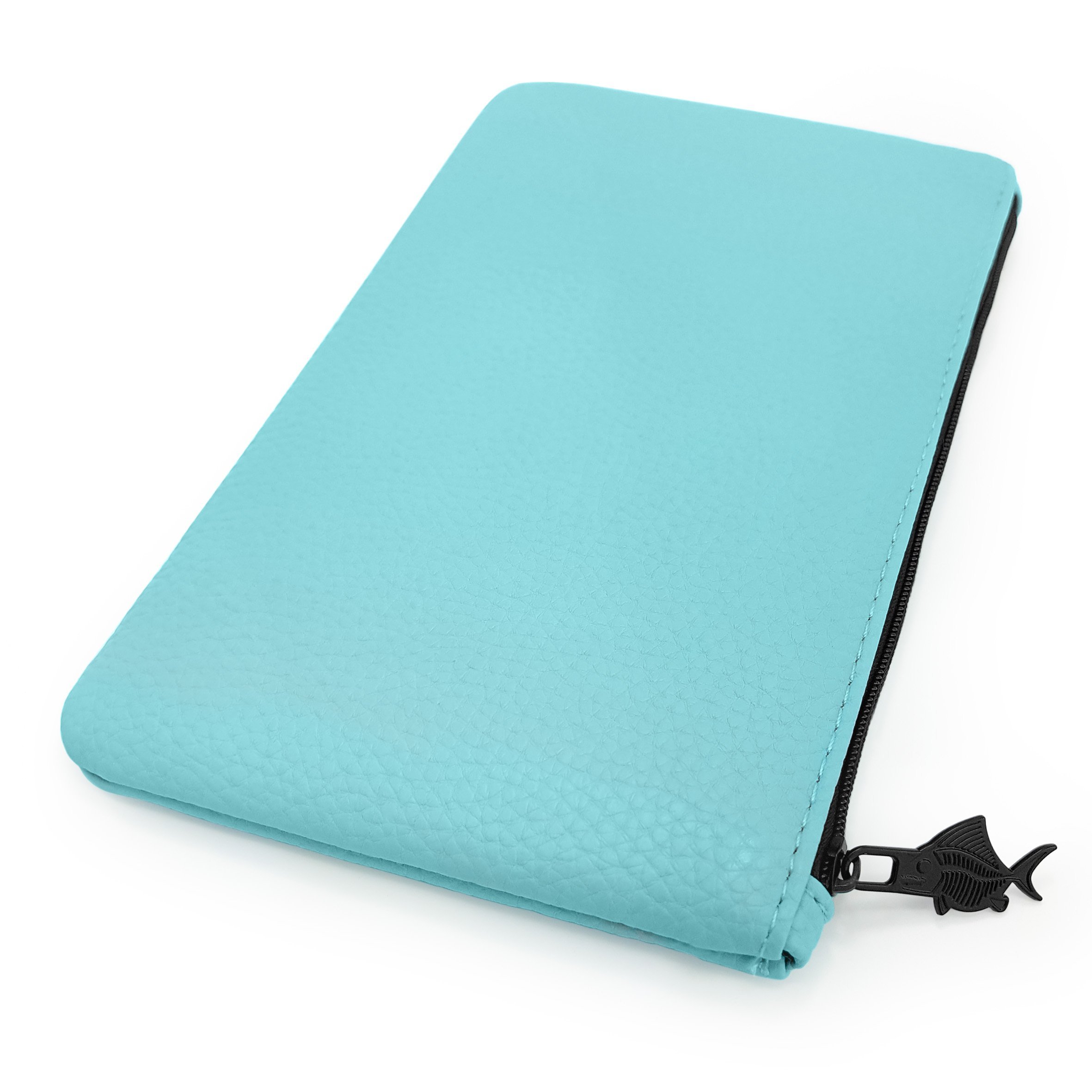 Fat Belly Fish Leather Look Pencil Case - Faux Leather Pencil Case - Pastel Blue