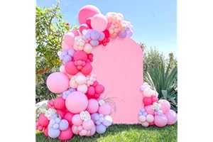 Pink Arch Cover Backdrop Fabric- Yvmeu Wedding Spandex Arch Cover Stretchy Backdrop Fitting Double-Sided Round Top Chiara Backdrop Cover for Party Birthday Baby Shower Decor (7.2 x 4 ft, Pink)