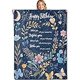 MIEPOS Happy Birthday Blanket Gifts for Women Girls, 40x50in,Festival Party Decor,Moon Garden Floral Love Blankets,Unique Gift Ideas for Mom Sister Grandma Wife Female,Soft Cozy Lightweight Throws