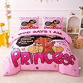 GRAT TIOC Black Girl Magic Comforter Set Twin,Black Girl Bedding Set,Christian Inspirational Little Princess Comforter,God Says I Am Afro Melanin Peekaboo Bedroom Set