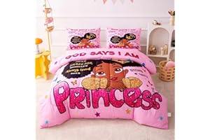GRAT TIOC Black Girl Magic Comforter Set Twin,Black Girl Bedding Set,Christian Inspirational Little Princess Comforter,God Says I Am Afro Melanin Peekaboo Bedroom Set