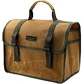 Tool Bag, Heavy Duty 16oz Waxed Canvas Tool Carrier, Multi-Purpose Tote Bag with 1 Large Capacity & 2 Side Pockets, Portable Tool Storage for Wrenches Chisels Scissors Hammer - Khaki