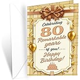 Prime Greetings 80th Birthday Card, Made in America, Thick Card Stock with Premium Envelope Packaged in a Reusable Presentation Mailer, Eco-Friendly, 5in x 7.75in