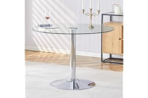 LUFTUT 40" Round Kitchen Table,Clear Glass Dining Table,Tempered Glass Round Dining Table with Sturdy Silver Chrome Pole Support,Small Circle Table for Small Spaces Apartment,Dining Room(30" H