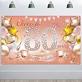 HOWAF Woman 80th Birthday Party Decoration Rose Gold Fabric Banner, 80th Birthday Photo Backdrop, Wall Garden Table Decoration Supplies