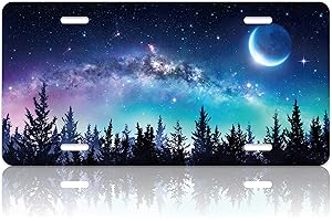 LOISTAVA Beautiful Moon Phases Car Front License Plate Colorful Mountain Stars Galaxy Personalise License Plate Rust-Proof Stainless Steel Metal Car Plates Tag Novelty Decorative 12.2" x 6.2" Men Women