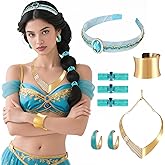 SOOFILM Princess Accessories Arabian Costume 5PCS Jewelry Headband Necklace Bracelet Earrings Hair Ties for Women Halloween Cosplay