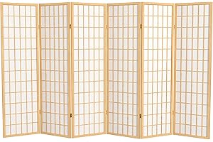 RED LANTERN Oriental Furniture 5 ft. Tall Window Pane Shoji Screen - Natural - 6 Panels