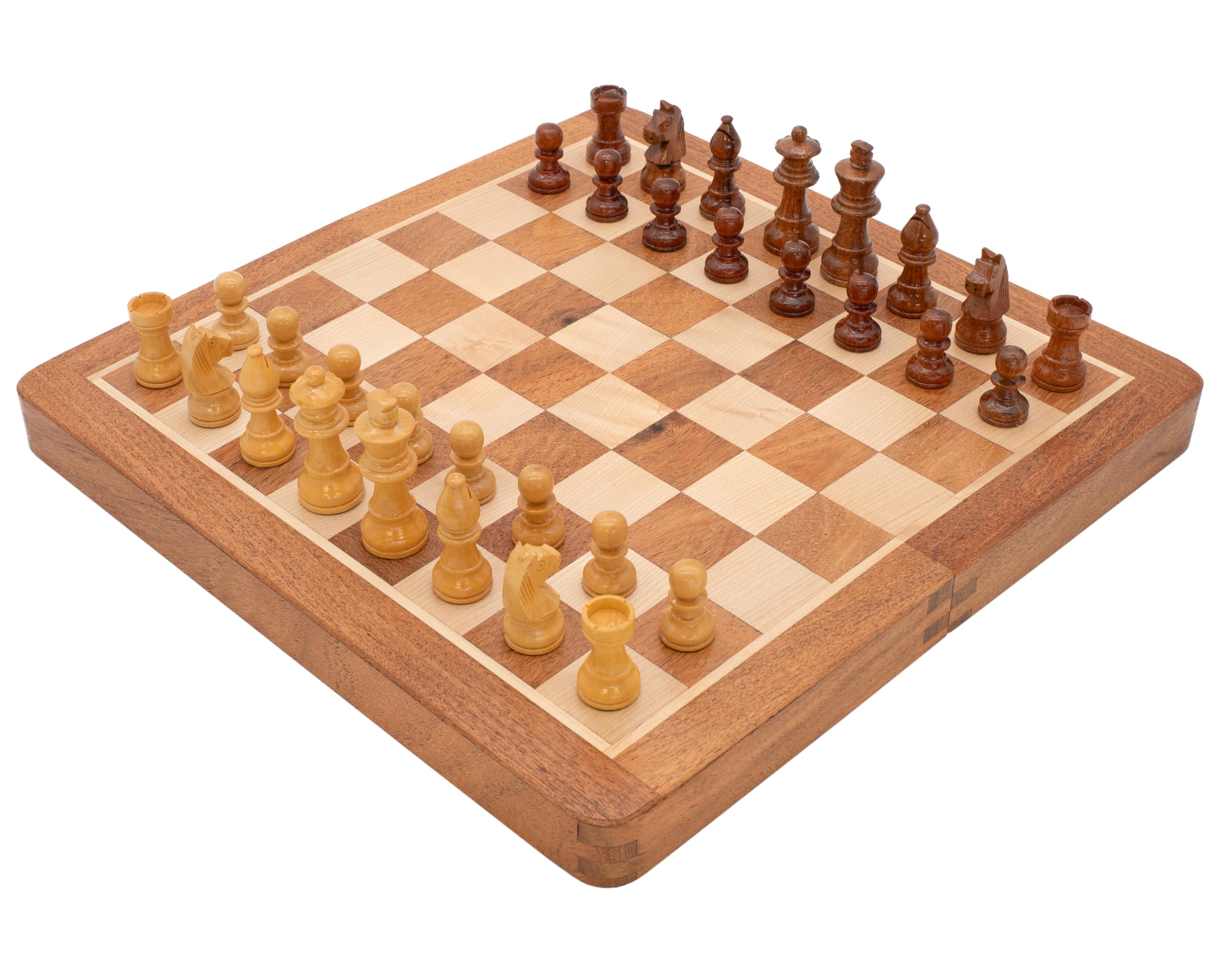 Deluxe Hardwood Folding Travel Magnetic Chess Set - 12 inches