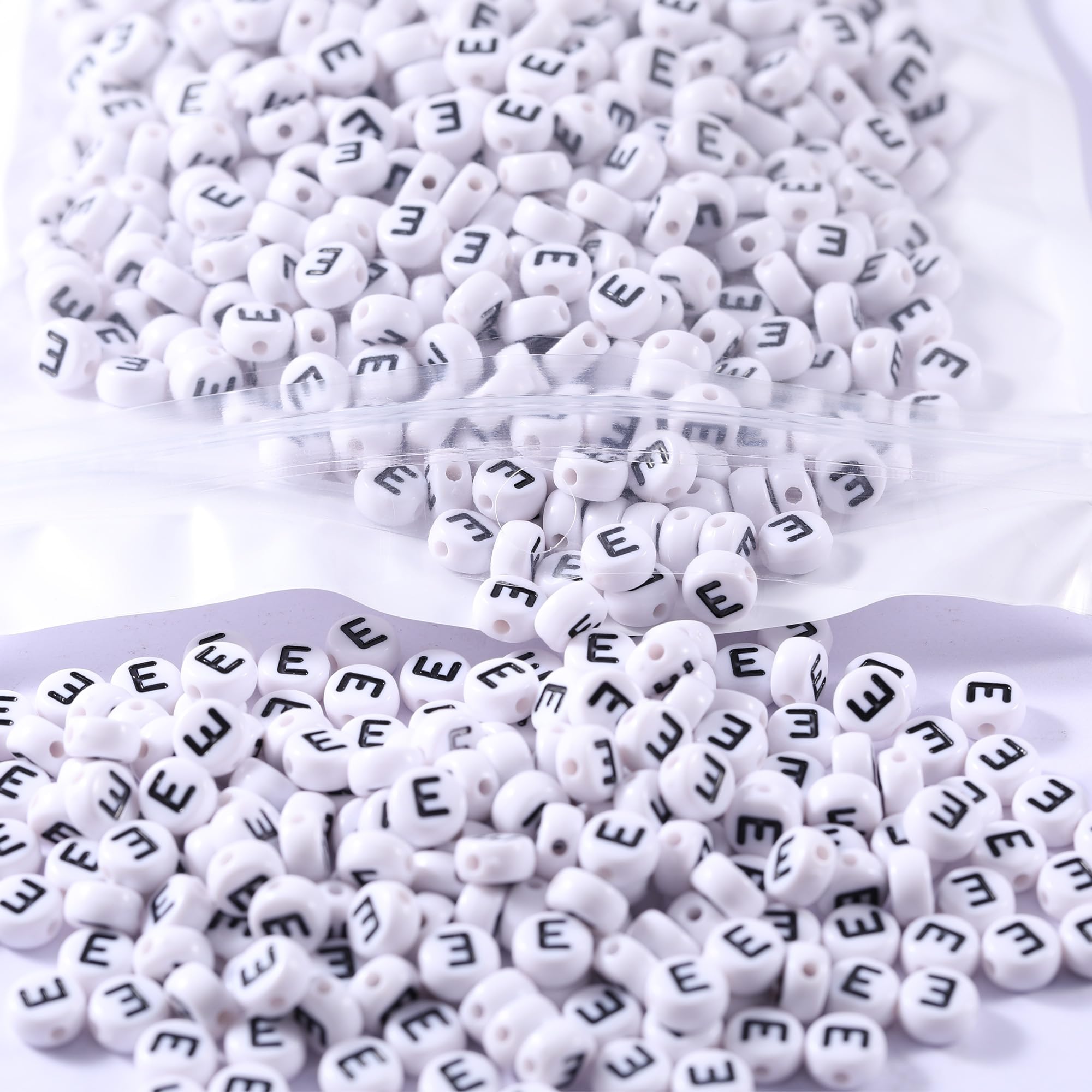 Photo 1 of 1000Pcs Flat Round Letter Beads 7x4mm with Letter E White Acrylic Beads for DIY Phone Case Glasses Decoration Bracelets Necklaces Key Chains
