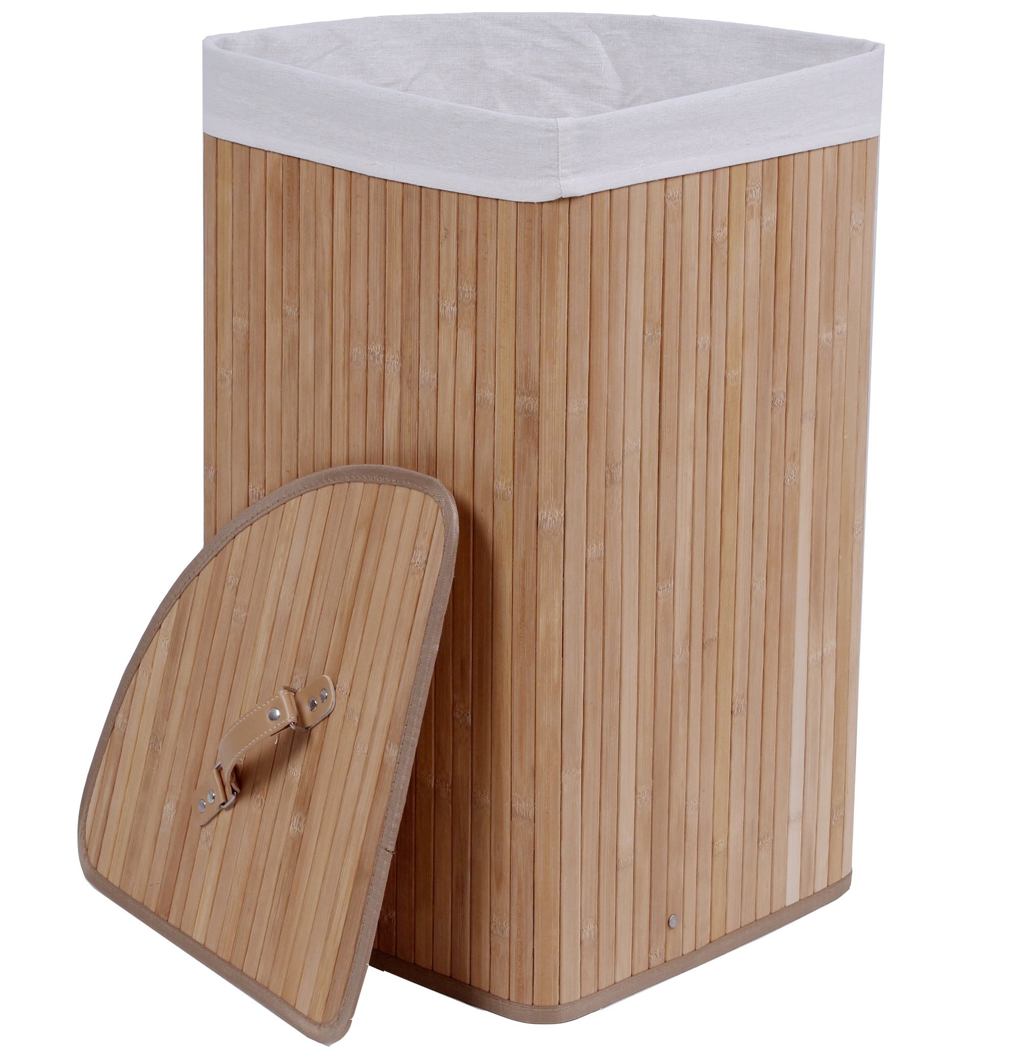 Folding Bamboo Laundry Basket with Lid and Removable Lining Two