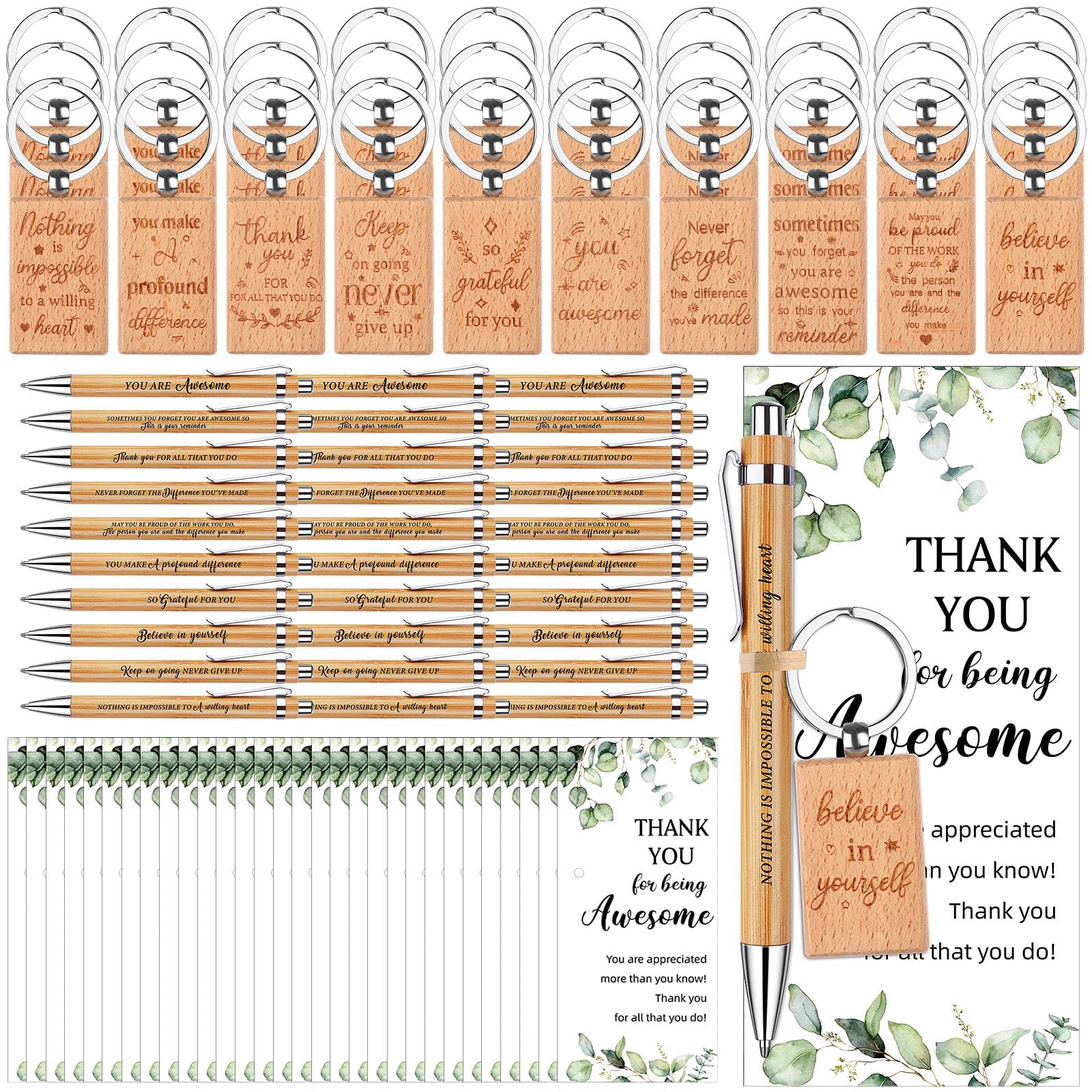 30 Sets Motivational Quote Pens with Thank You Cards Employee Appreciation Gifts Inspirational Keychains Encouraging Pens Gifts Leave Gift Thank you Gift for Coworker Staff Teacher Students