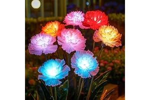 E-Kong 2024 Newest Solar Garden Lights, 4 Pack 7 Color Changing Solar Lights Outdoor with 16 Carnation Flower Lights, Solar Lights Outdoor Waterproof for Outside Garden Decor, Mother’s Day Gift Ideas