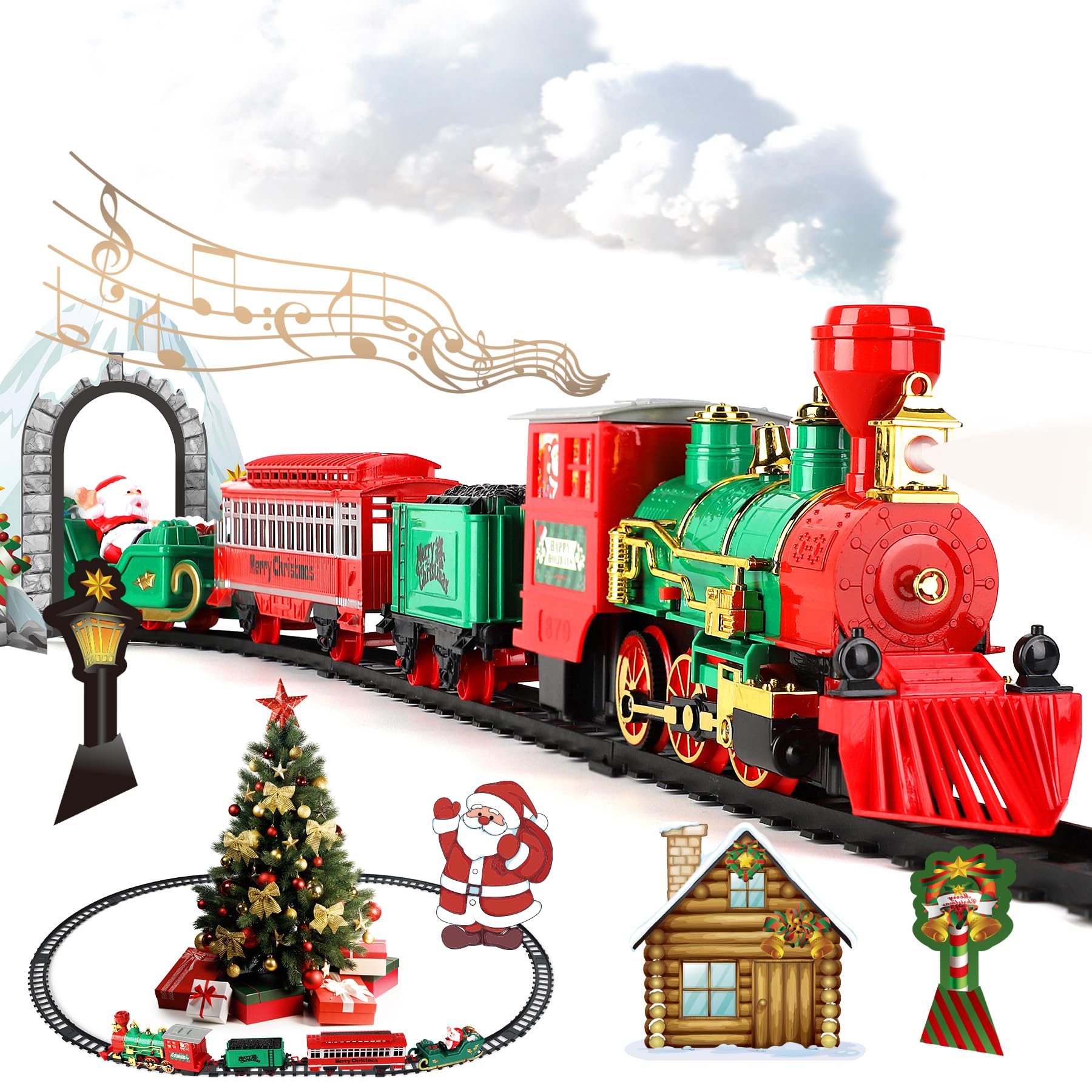 Photo 1 of Train Set Kids Electric Train Set, Toy Train with Smoke, Light and Sounds, Christmas Train Set Model Train Toy for Ages 3 4 5 6 7 8+ Years Old Boys Gifts, Green