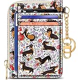 GIANCOMICS Slim Wallet Credit Card Holder Women, Dachshund Rfid Blocking Small Card Case, Keychain Thin Pocket Curved Zipper Wallet, Travel Card Holder PU Leather ID Window, Ladies Female Gifts