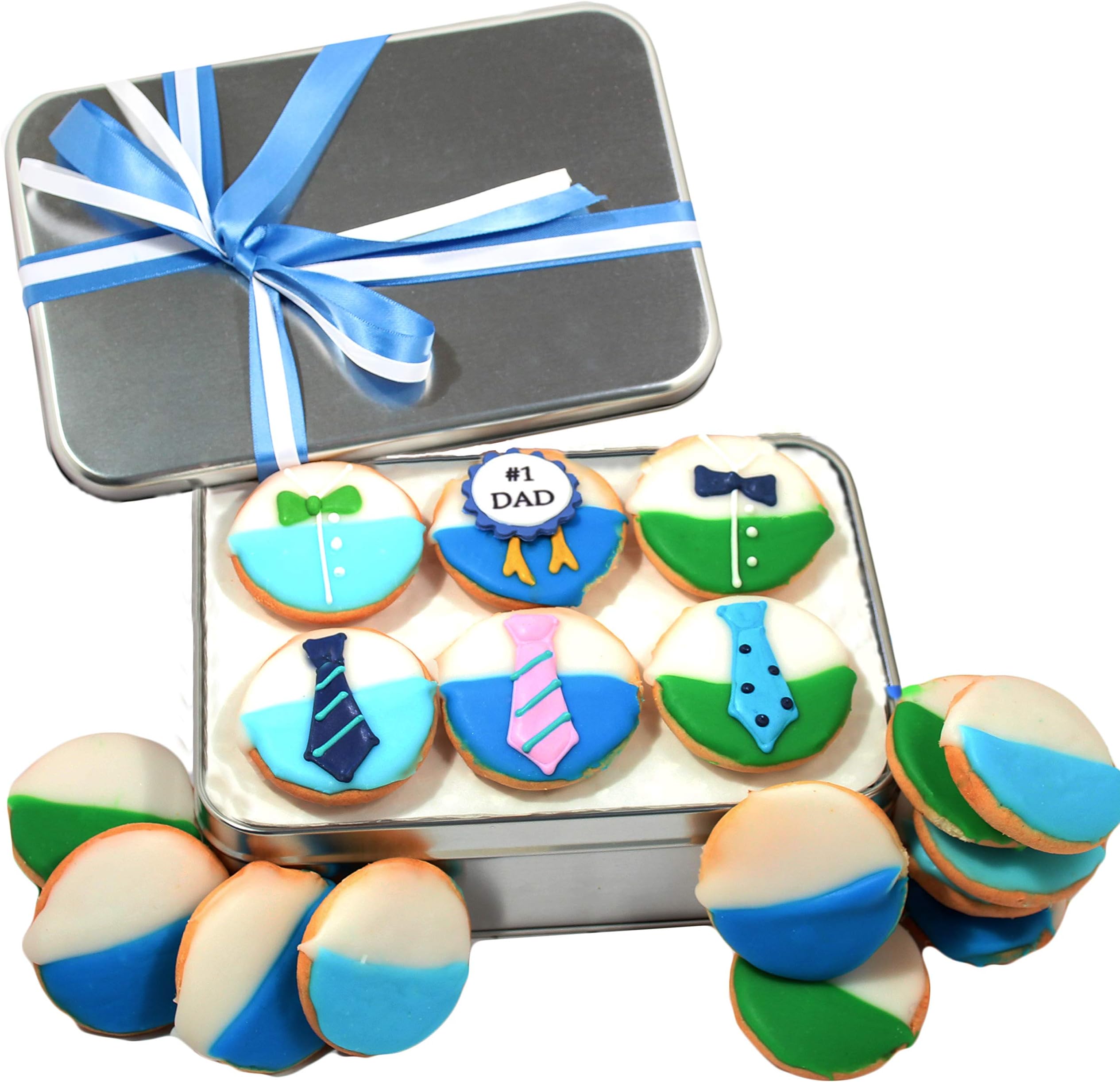 Father's Day Cookie Gift basket Decorated Gourmet Black & White Cookies Father's Day designed in gift Tin box for Father, Father in law, Gourmet Food Gifts, Prime Delivery Kosher 18 Count