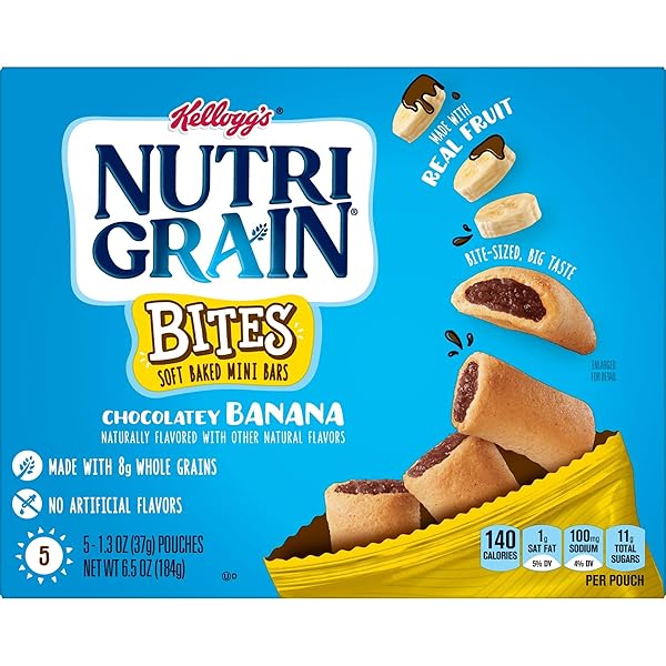 NUTRI-GRAIN BITES MINI BREAKFAST BARS, MADE WITH WHOLE GRAINS, KIDS SNACKS, CHOCOLATEY BANANA, 6.5OZ BOX (5 POUCHES)