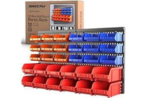 SEDY 30-Bin Wall-Mounted Storage Rack System - Heavy-Duty Garage Tool Organizer for Screws, Nuts, Bolts, Nails, Beads, and Small Hardware Parts - Easy Installation and Customizable