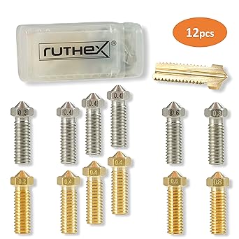 Ruthex 3d Printer Nozzles Nozzle Volcano Set 12 Pieces 6x Brass Nozzles 6x Stainless Steel Nozzles 1 75 Filament For 3d Printers E G B Artillery Genius Sidewinder X1 Amazon Co Uk Business Industry