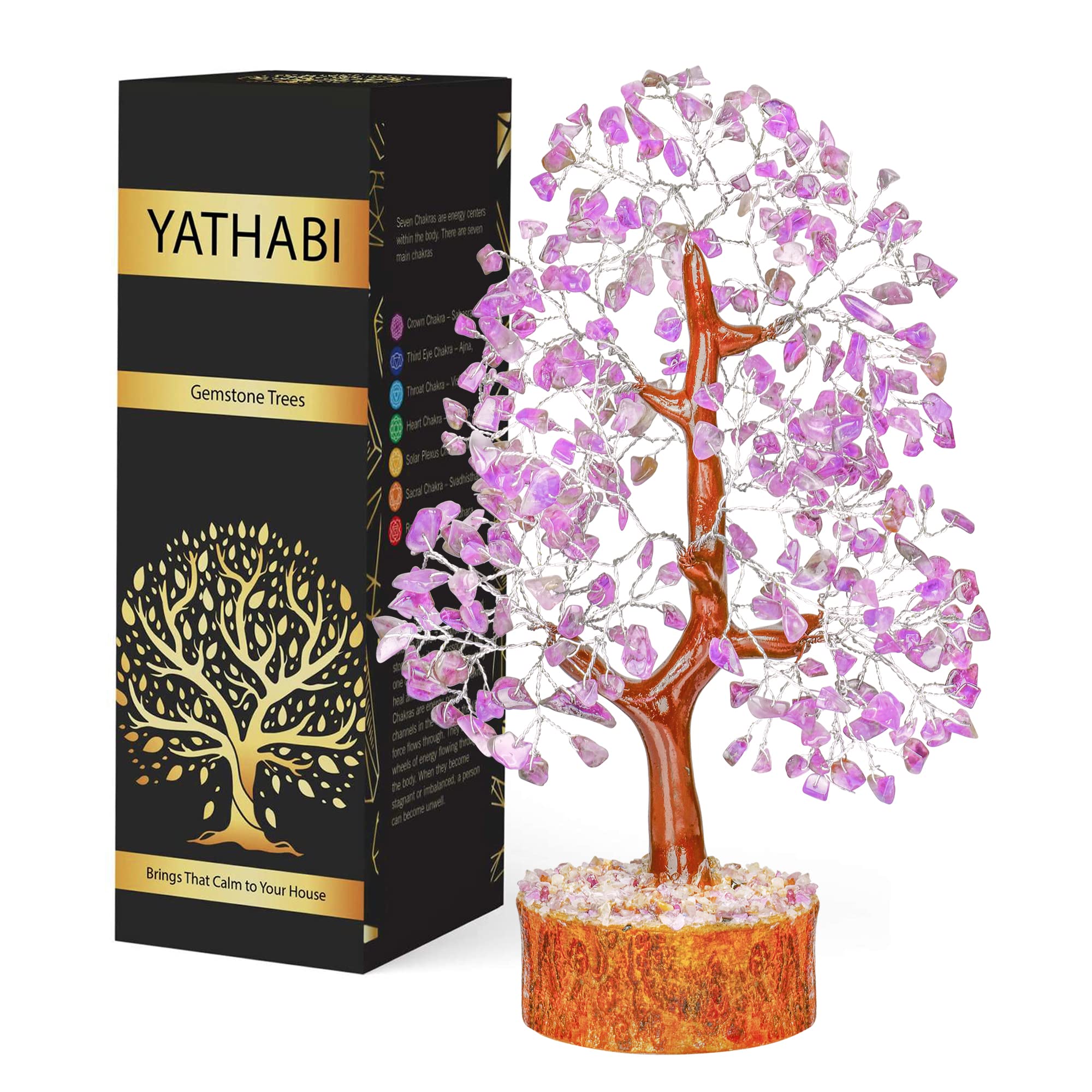 YATHABI Amethyst Money Tree - Purple Gemstone - Spiritual Charm - Chakra Tree - Crystal Decor (10-12 Inch Approx.)