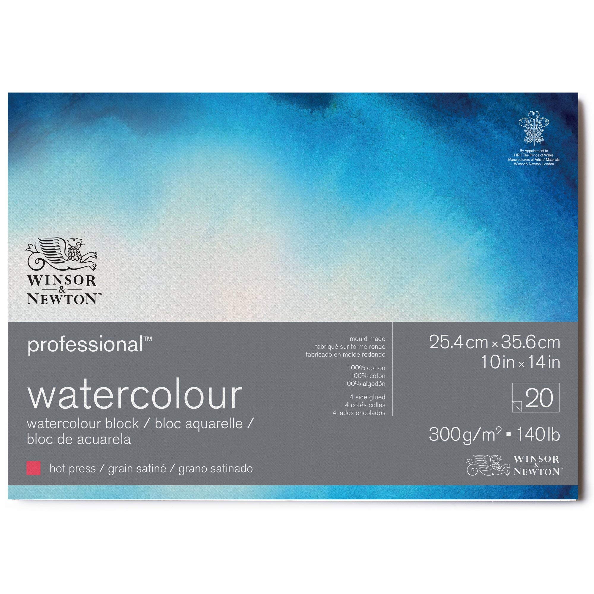 Winsor & Newton Watercolour Paper, 100% Cotton, Bright Natural White, 25,4 x 35,6cm-20 Blatt im Block, 300g/m²