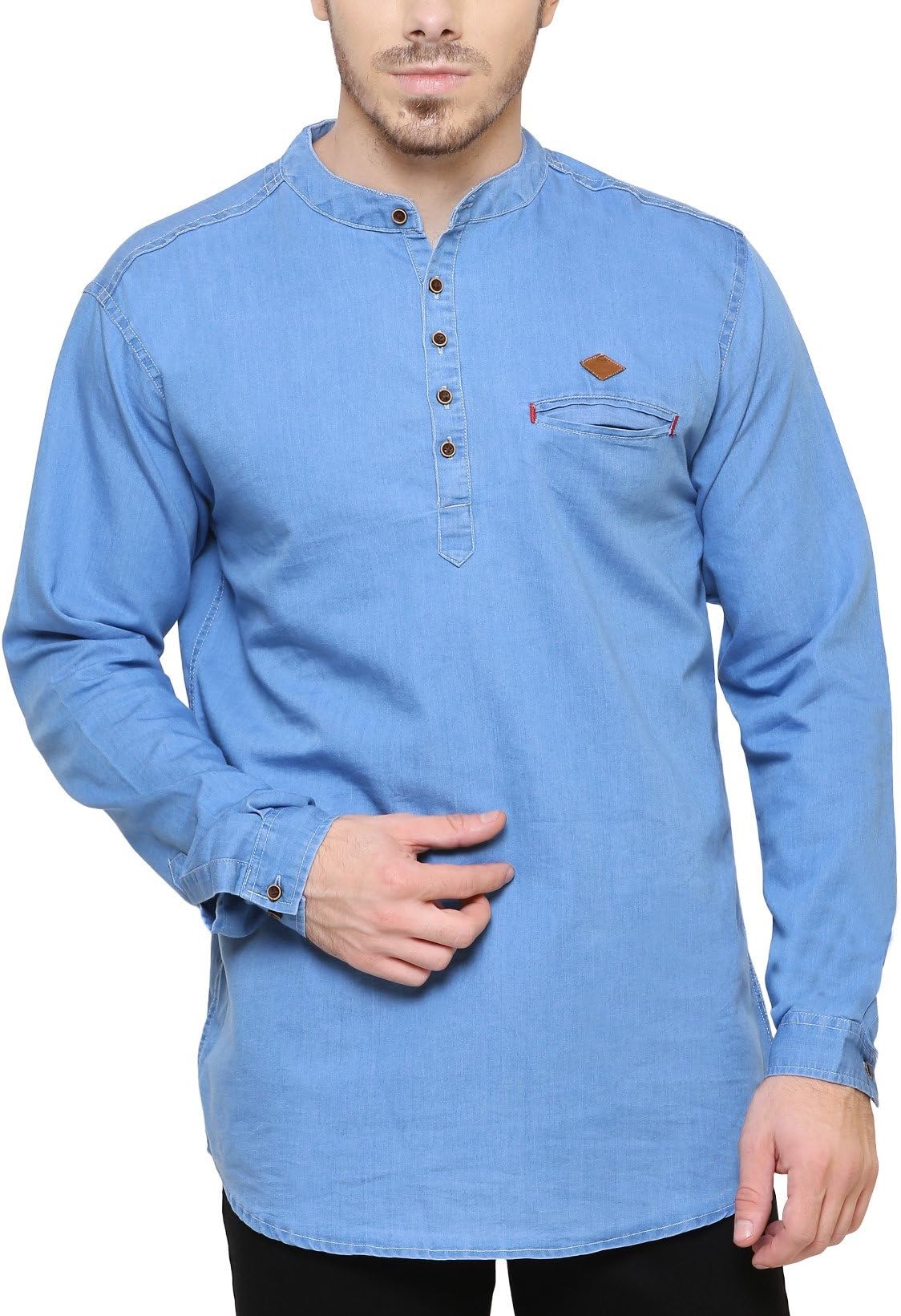 Kuons Avenue Light Blue Men's Denim Kurta Cotton Kurta for Men