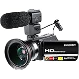 DOCAM 1080P Video Camcorder HD Night Vision Camera with External Microphone Wide Angle Lens