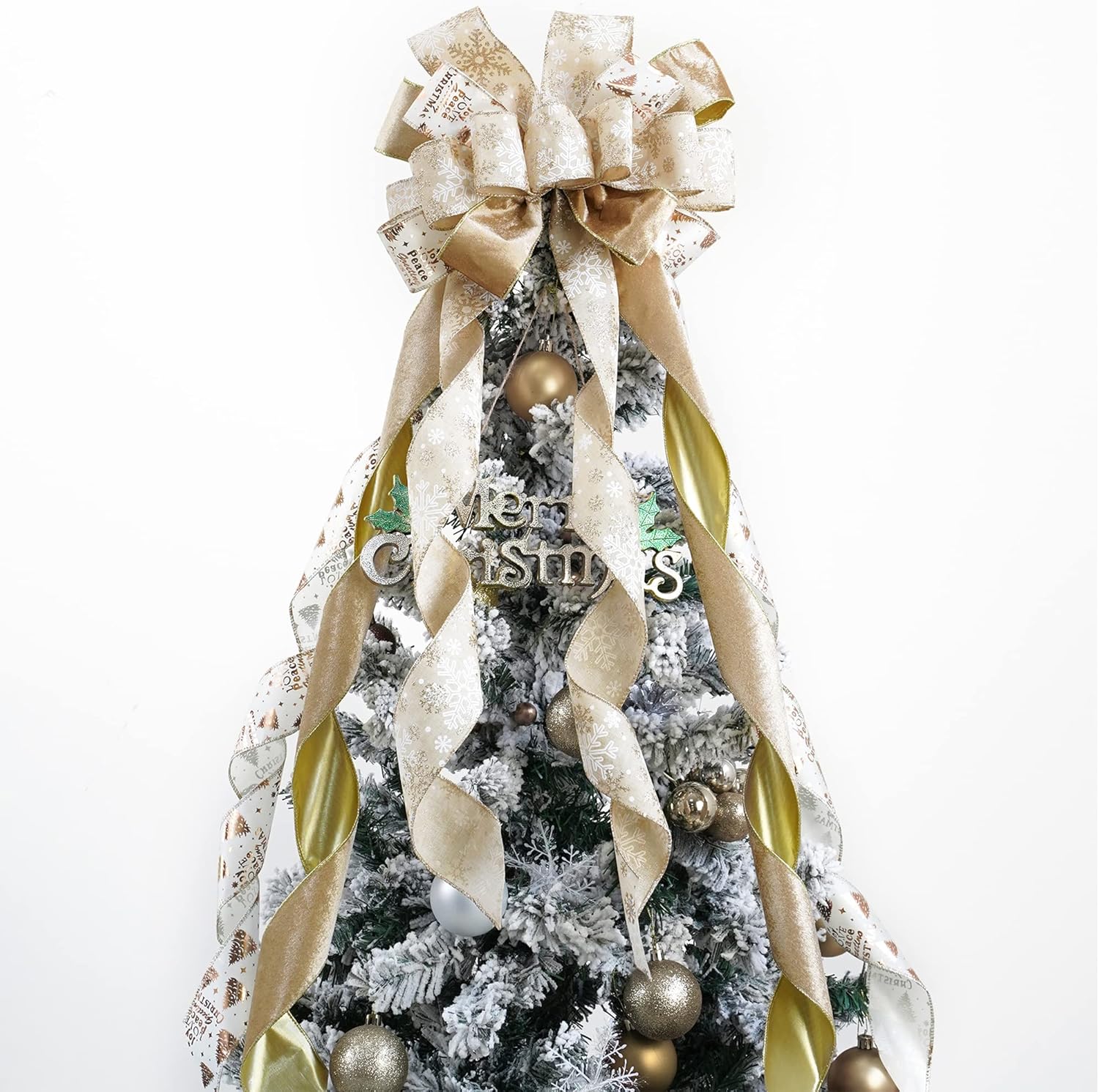 Bows & Ribbons - MEEDEE Champagne Christmas Tree Topper Champagne Glitter Christmas Bows 12