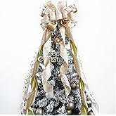 MEEDEE Champagne Christmas Tree Topper - 12" Wide Velvet Champagne & Gold Bows (1 Pack)